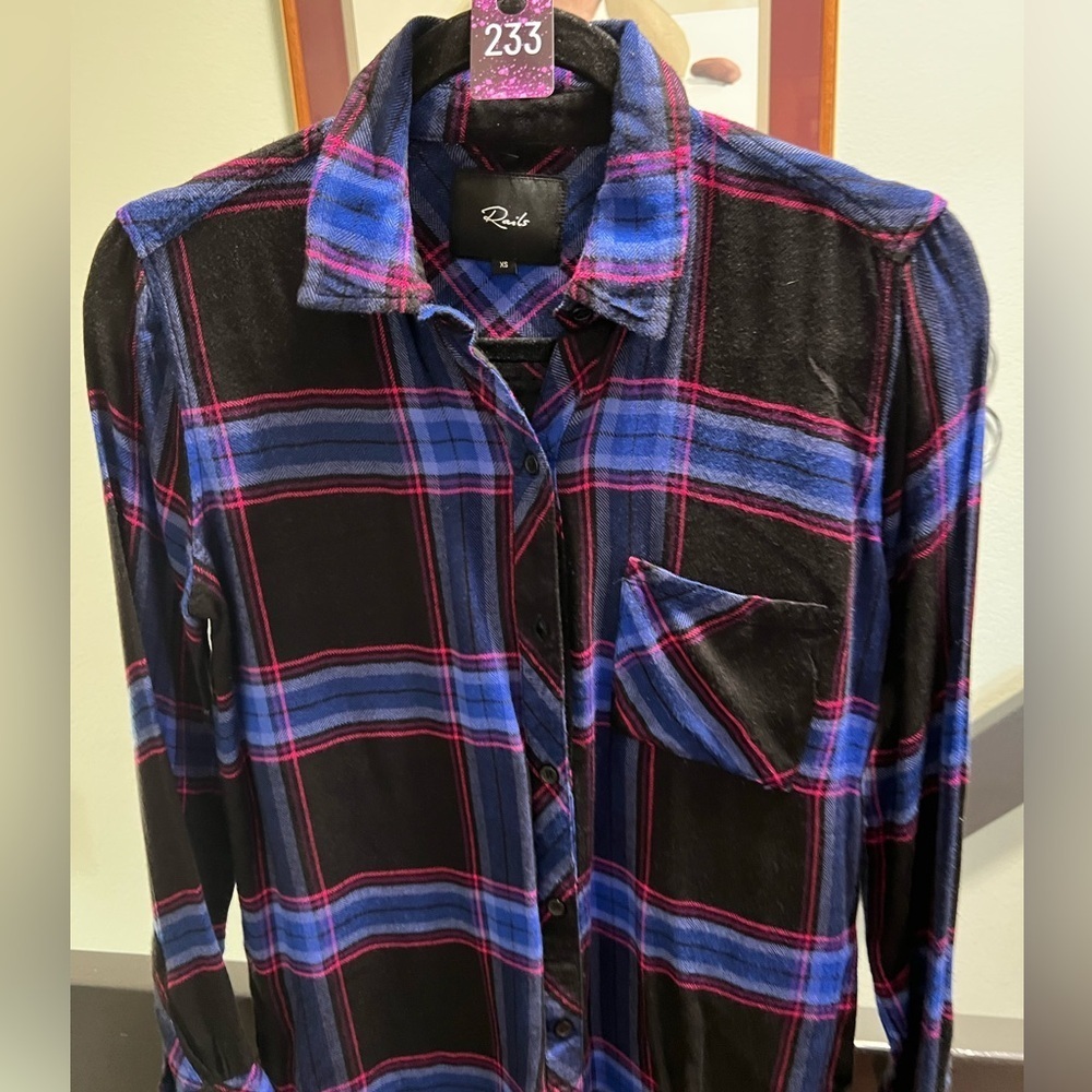 Rails Blue and Pink Plaid Flannel Shirt #233